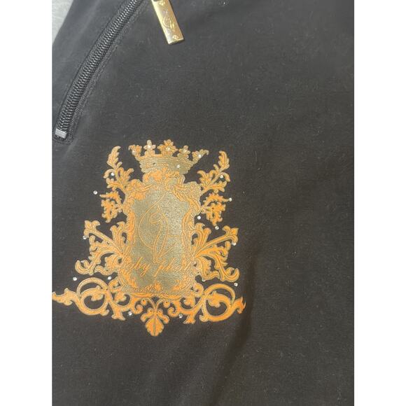 Baby Phat Authentic Y2K Black Velour Sweatpants XL Rhinestone Logo Crest - Picture 3 of 8